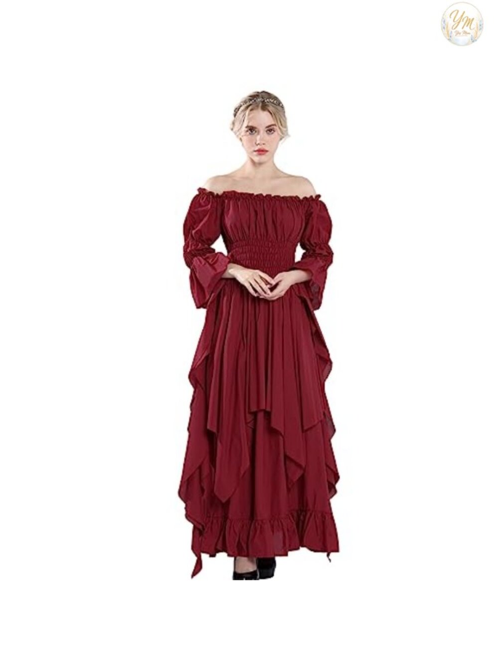 Victorian Renaissance Costume Dress Off-Shoulder Long Sleeve Plus Size